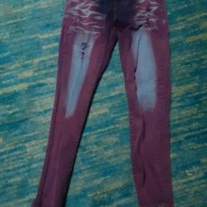 Distressed Jeans Maroon With Blue Coloring